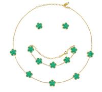 AmorArtSky Glücksklee-Halsketten-Schmuck-Set, 18 Karat vergoldet, Blumen-Design, fünfblättriges Armband, Kleeblatt-Halskettenanhänger, Kleeblatt-Ohrringe für Frauen, Glücksgeschenke für Mutter,