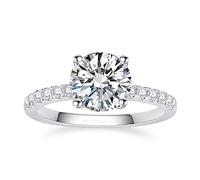 AmoreNel Moissanit-Solitär-Verlobungsring für Damen, 2/3 Karat D, Farbe VVS1, Rundschliff, künstlicher Diamant, Moissanit-Ring, S925er-Sterlingsilber, Halo-Versprechen-Eheringe, Sterling Silber, 3