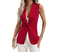 AmorLee Ärmelloses Damen-Blazer, vorne offen, Revers, V-Ausschnitt, Ein-Knopf-Weste, Oberteil, Arbeitsanzug, Weste für Damen, Rot/Ausflug, einfarbig (Getaway Solids), S