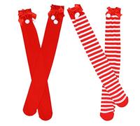 Amosfun 2 Paare Weihnachten Kniestrümpfe Overknee Strümpfe Warme Streifen Lange Socken Gestreifte für Kinder Weihnachtsgeschenke Winter Geburtstag Xmas Party Kostüm Cosplay