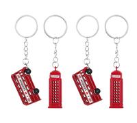 Amosfun 2 StüCk London Bus Und Telefonzelle SchlüSselanhäNger Set, Retro Stil Britischer Souvenir TaschenanhäNger FüR Auto Und Alltag, Zinklegierung, Rot, 4.7*3.2*1.6 Cm