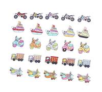 Amosfun 25 Stück Holzknöpfe mit Schiff Flugzeug Lkw und Motorrad Motiven Dekorative 2-loch Knöpfe zum Annähen für Nähen und Scrapbooking Zufällige Farbe