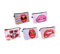 Amosfun 5 Stück Kosmetiktaschen mit Rotem Lippenmuster Polyester Reise Kulturbeutel Kompakte Make Up Organizer für Damen mit Reißverschluss Strapazierfähige Reise Toilettenartikelbehälter