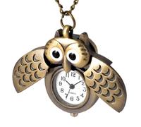 Amosfun Dekorative Eulen Taschenuhr Gold Retro, Weihnachten Geschenkideen | Legierung, Kunststoff, Quarz, Flip Open Deckel, Leicht Ablesbar, für Schüler und Fashion Accessoires