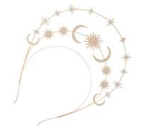 Amosfun Mond Haarreif aus Metall mit Stern und Mond Verzierung Mehrlagiges Goldenes Stirnband für Damen Leichter Brautkopfschmuck für Hochzeit Party und Alltag