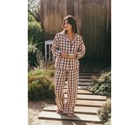 AmourLinen Langarm-Pyjama-Set Snooze Mokka Gingham S