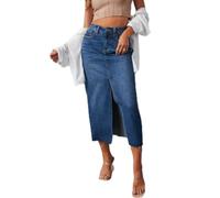 AMOUSD Lange Jeansröcke für Damen, lässig, gerade, Maxi, lang, A-Linie, schmale Passform, knielang, Denim-Jeansrock, Übergröße, blau, 44