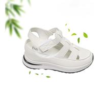 AMOUSDRDR Damen Hollow Out Atmungsaktive Plateau Keilsandalen Sneaker Sommer Bequem Breit Atmungsaktiv Verstellbar Geschlossene Zehensandalen, weiß, 0 UK