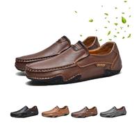 AMOUSDRDR Handgefertigte orthopädische Slip-On-Slipper für Herren, lässiger Leder-Mokassins, Business-Arbeit, flache Schuhe, dunkelbraun, 44 EU