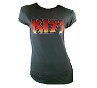 Amplified Damen Lady T-Shirt Grau Holzkohle Charcoal Anthrazit Official KISS Merchandise New York Heavy Metal Hardrock Band Tattoo Rock Star Vintage Nähte Aussen VIP Rockstar XL 44