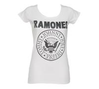 Amplified Damen T-Shirt Ramones Logo Crew Tee, Einfarbig, - Weiß, 34 (Herstellergröße:Small)