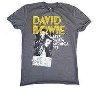 Amplified Herren T-Shirt Grau Charcoal Official David Bowie Santa Monica 1972 72 Vintage Rock Star Design XL 54