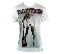 Amplified Herren T-Shirt Weiss Sexy Tattoo Guitar Girl Hot Pin Up Amanda Player Strass Rock Star Vintage Club VIP Rockstar Design M 48