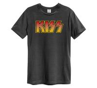 Amplified Uni Erwachsene Classic Distressed Kiss Logo T-Shirt, Dunkelgrau, L