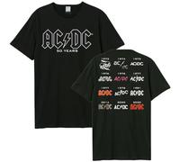 Amplified Unisex Jubiläums Band T-Shirt - 50 Jahre ACDC - History Back Print, Schwarz, XS
