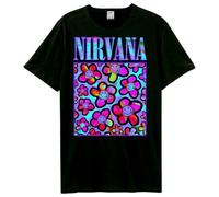 Amplified Unisex Tee - Nirvana Neoflowers, M, Dunkelgrau, Unisex, 100% Baumwolle, Herren, Frauen, Kinder, Unisex, Frühling, Sommer, Herbst, Winter, Festival, Musik, Vintage, Band-Shirt