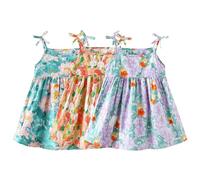 amropi Geblümt Kleider für Baby Mädchen Sommerkleid 3er Pack Ärmelloses Baumwolle Kleid Blau Orange Violett,0-6 Monate