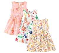 amropi Geblümt Kleider für Baby Mädchen Sommerkleid 3er Pack Ärmelloses Baumwolle Kleid Rosa Weiß Blume,12-18 Monate