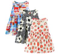 amropi Geblümt Kleider für Baby Mädchen Sommerkleid 3er Pack Ärmelloses Baumwolle Kleid Stil2,2-3 Jahre