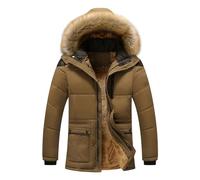 amropi Herren Mäntel Warme Winterjacke Fleece Gefüttert Parka Wintermantel Mit Kunstfell Kapuze Braun, XL