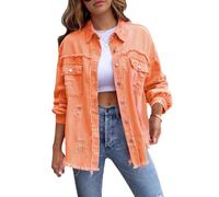 amropi Jeansjacke für Damen Denim Bluse leicht Jacket Ausgefranster Saum Jeansmantel