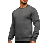 amropi Sweatshirt Herren Ohne Kapuze Pullover Einfarbig Lockere Langarm Rundhals Sport Langarmshirt Dunkelgrau,L
