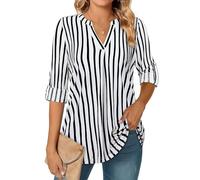 Amrto Longbluse Damen 3/4 Ärmel Bluse V-Ausschnitt Tunika Longshirt Elegant Casual Oberteile Lose Lässig Lange Shirt Outfit für Business Büro