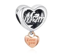 Amuefer Love You Mom Heart Charms für Armbänder 925 Sterling Silber mit Cubic Zirkonia Anhänger für Halsketten Geburtstag Weihnachten Schmuck Geschenke für Frauen