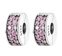 Amuefer Pink Pavé Clip Charms für Armbänder 925 Sterling Silber mit Cubic Zirkonia Stopper Geburtstag Weihnachten Schmuck Geschenke für Frauen -2 Stücke