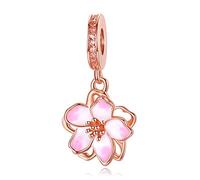 Amuefer Rosa Kirschblüten-Anhänger kompatibel mit Armbändern und Ketten Sterling-Silber Anhänger geeignet für Ostern Weihnachten Schmuckgeschenke für Frauen Ehefrauen Freunde