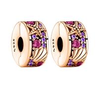 Amuefer Rose Gold Shell Clip Charms für Armbänder 925 Sterling Silber mit Cubic Zirkonia Stopper Geburtstag Weihnachten Schmuck Geschenke für Frauen -2 Stücke
