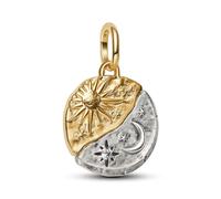 Amuefer S925 Silber 14K Gold Plated Vergoldet Charm Charms Talisman Sonne und Mond Sun and Moon Passend für Pandora Armbänder, Geschenk zum Geburtstag Jahrestag Valentinstag Weihnachten für Frauen