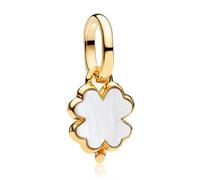 Amuefer S925 Silber 14K Gold Plated Vergoldet Charm Kleeblatt Clover Lucky Glück Passend für Pandora Armbänder, Geschenk zum Geburtstag Jahrestag Muttertag Valentinstag Weihnachten für Frauen