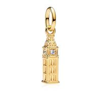 Amuefer S925 Silber 14K Gold Plated Vergoldet Charm Turm Tower Reisen Travel Passend für Pandora Armbänder, Geschenk zum Geburtstag Jahrestag Sommer Urlaub Weihnachten für Frauen Freundin