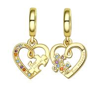Amuefer S925 Silber Charm 14K Vergoldet Gold Plated Herz Heart Freundschaft Friendship Passend für Pandora Armbänder, Geschenk zum Geburtstag Jahrestag Valentinstag für Frauen Freundin Mama