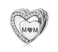 Amuefer S925 Silber Sterling Charm Herz Heart Mom Mutter Passend für Pandora Armbänder, Geschenk zum Geburtstag Muttertag Valentinstag Weihnachten für Frauen Mutter Großmutter Oma
