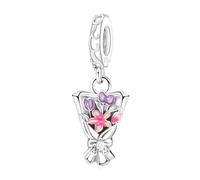 Amuefer S925 Silber Sterling Silver Charm Flower Blume Pink Rosa Blumen Passend für Pandora Armbänder, Geschenk zum Geburtstag Jahrestag Muttertag Valentinstag Weihnachten für Frauen Tochter Freundin