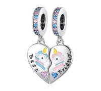 Amuefer S925 Silber Sterling Silver Charm Freund Friend Freundinnen Herz Heart Einhorn Unicorn Passend für Pandora Armbänder, Geschenk zum Geburtstag Jahrestag Weihnachten für Frauen Mädchen