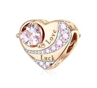 Amuefer S925 Silber Sterling Silver Charm Gold Herz Heart Lucky Glück Passend für Pandora Armbänder, Geschenk zum Geburtstag Jahrestag Muttertag Valentinstag Weihnachten für Frauen Mama Tochter