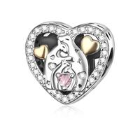 Amuefer S925 Silber Sterling Silver Charm Herz Heart Liebe Love Familie Family Passend für Pandora Armbänder, Geschenk zum Geburtstag Muttertag Valentinstag Weihnachten für Frauen Mama Tochter