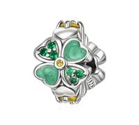 Amuefer S925 Silber Sterling Silver Charm Kleeblatt Clover Lucky Glück Grün Green Passend für Pandora Armbänder, Geschenk zum Geburtstag Jahrestag Muttertag Valentinstag Weihnachten für Frauen