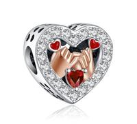 Amuefer S925 Silber Sterling Silver Charm Rosegold Rotgold Herz Heart Liebe Love Familie Family Passend für Pandora Armbänder, Geschenk zum Geburtstag Muttertag Valentinstag für Frauen Mama Tochter