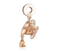 Amuefer S925 Silber Sterling Silver Charm Rosegold Rotgold Kaffee Coffee Cup Tasse Passend für Pandora Armbänder, Geschenk zum Geburtstag Muttertag Valentinstag Weihnachten für Frauen Mama Tochter