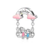 Amuefer S925 Silber Sterling Silver Charm Schwester Schwestern Sister Letter Schaukel Swing Passend für Pandora Armbänder, Geschenk zum Geburtstag Jahrestag Weihnachten für Frauen Freundin