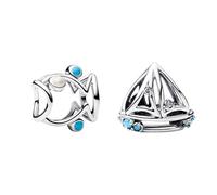 Amuefer Segelboot und Fisch String Perlen Anhänger Charms 925 Silber Damen Armband Halskette Charms String Perlen, Meerestier Anhänger kompatible Halskette 2 Stück pro Paket