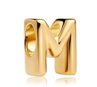 Amuefer Silber Charm 14K Vergoldet Gold Plated Buchstaben Letter M Brief gold Passend für Pandora Armbänder, Geschenk zum Geburtstag Jahrestag Muttertag Valentinstag für Frauen Mama Tochter