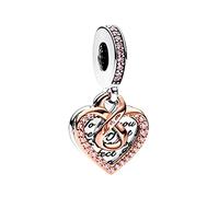 Amuefer Two-tone Infinity Heart Mom Charms für Armbänder 925 Sterling Silber mit Cubic Zirkonia Anhänger für Halsketten Geburtstag Weihnachten Schmuck Geschenke für Frauen