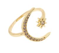 AMUSLESUR Mädchenring Offener Ring aus Kupfer in Gold Halbmond Sternförmig | Damenringe, Kreativer Ring mit Strasssteinen, Einschulung Deko, Halloween Party