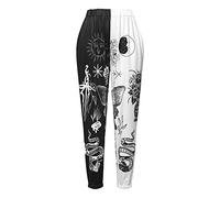Amuver Damen Boho Hippie Haremshose Hohe gesmokte Taille Gedruckt Patchwork Sweatpants Yoga 90s Goth Baggy Freizeithose - - Klein