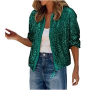 Amxleh Damen Glitzer Blazer Pailletten Bolero Jacke Festlich Retro Jacke Langarm Jäckchen Top für Disco Party Karneval Fasching Clubwear Pailletten Blazer Damen mit Glitzer Glänzend Jacke Langarm